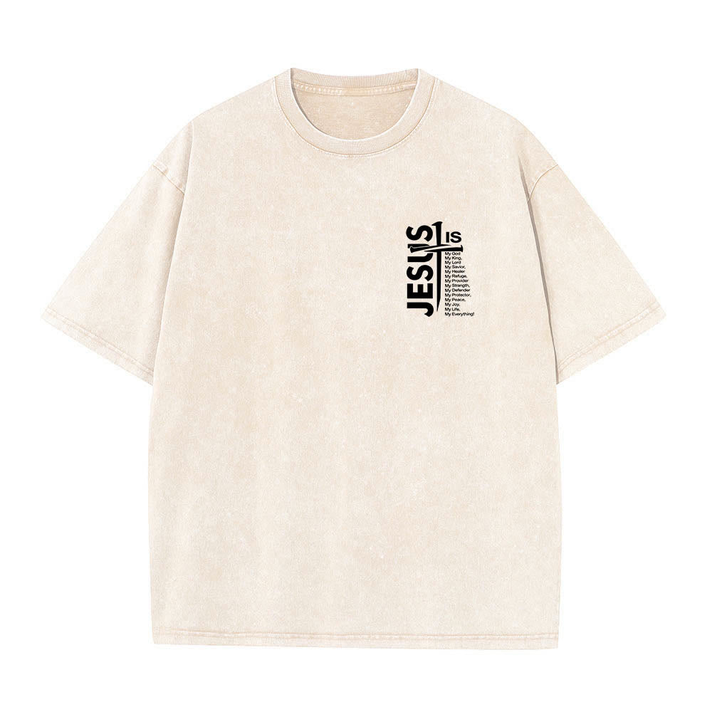 Christianartworkshop Front Mini Emblem Back Large Jesus Cross Attribute List Dual-Side Print Washed T鈥慡hirt