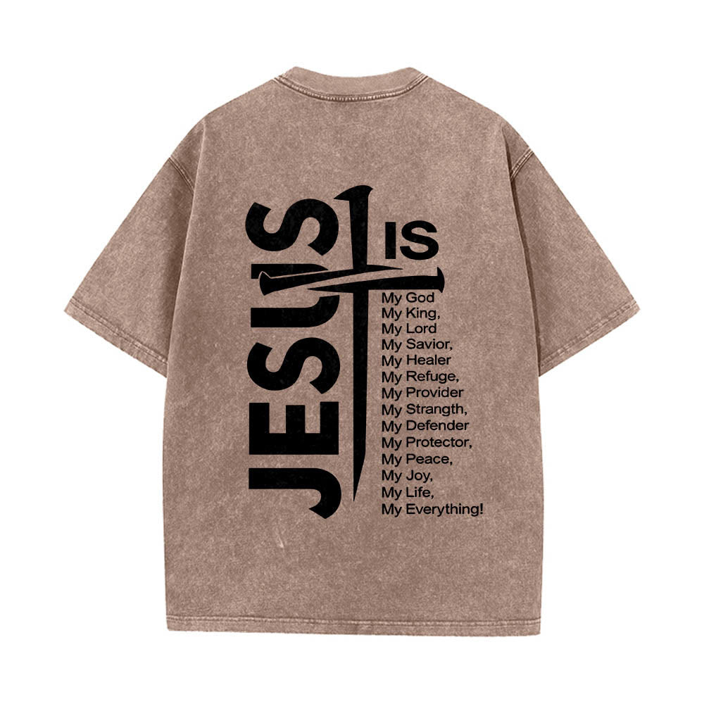 Christianartworkshop Front Mini Emblem Back Large Jesus Cross Attribute List Dual-Side Print Washed T鈥慡hirt