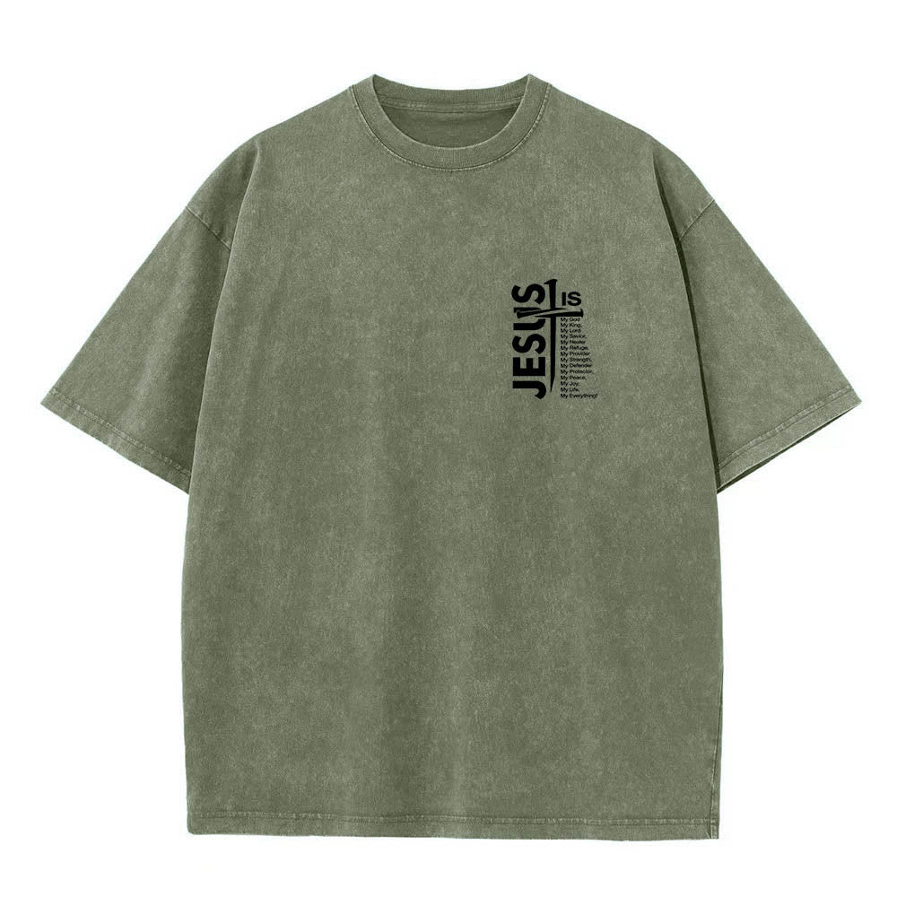 Christianartworkshop Front Mini Emblem Back Large Jesus Cross Attribute List Dual-Side Print Washed T鈥慡hirt