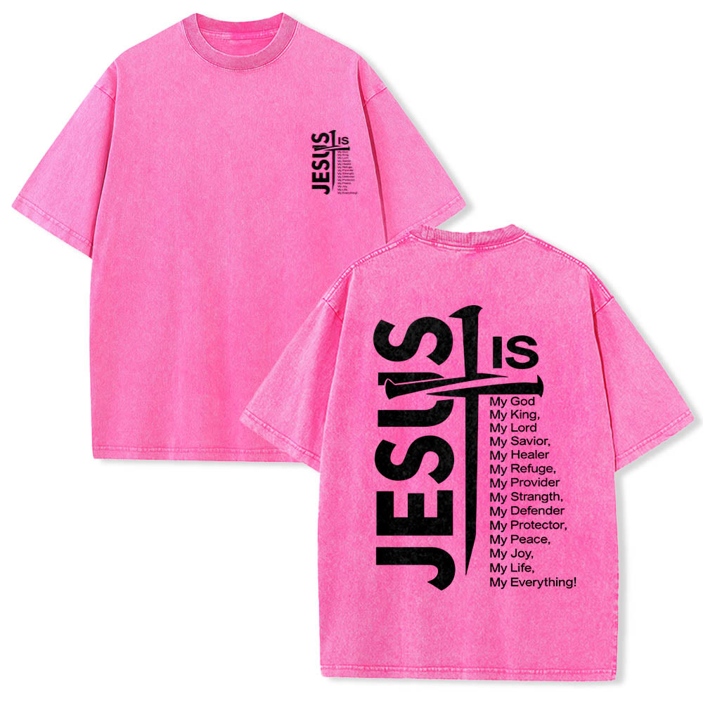 Christianartworkshop Front Mini Emblem Back Large Jesus Cross Attribute List Dual-Side Print Washed T鈥慡hirt