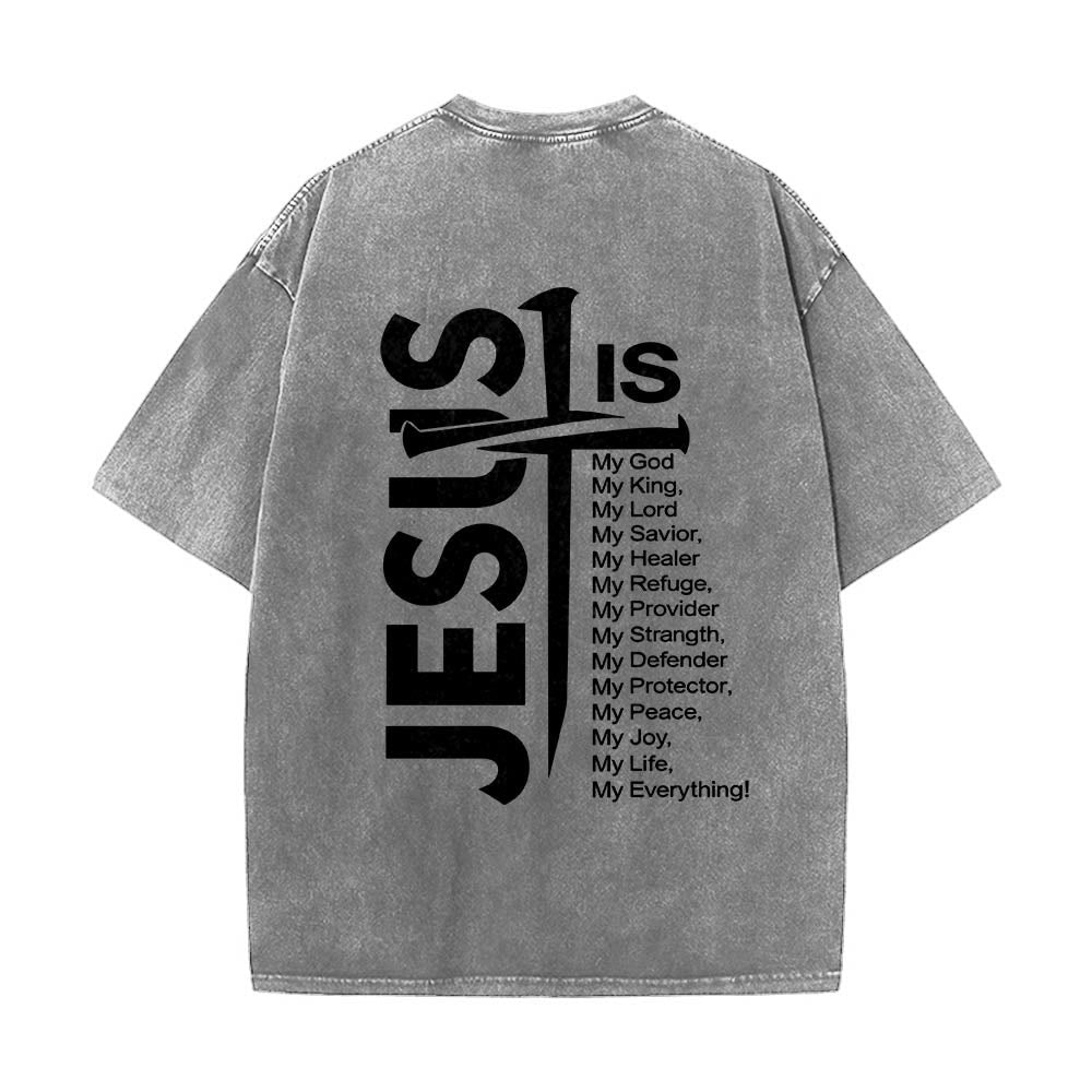 Christianartworkshop Front Mini Emblem Back Large Jesus Cross Attribute List Dual-Side Print Washed T鈥慡hirt