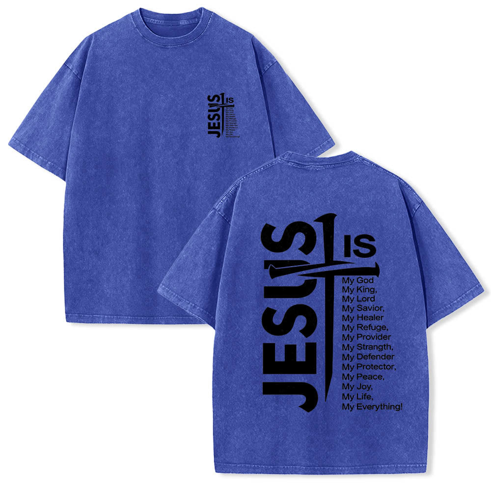 Christianartworkshop Front Mini Emblem Back Large Jesus Cross Attribute List Dual-Side Print Washed T鈥慡hirt