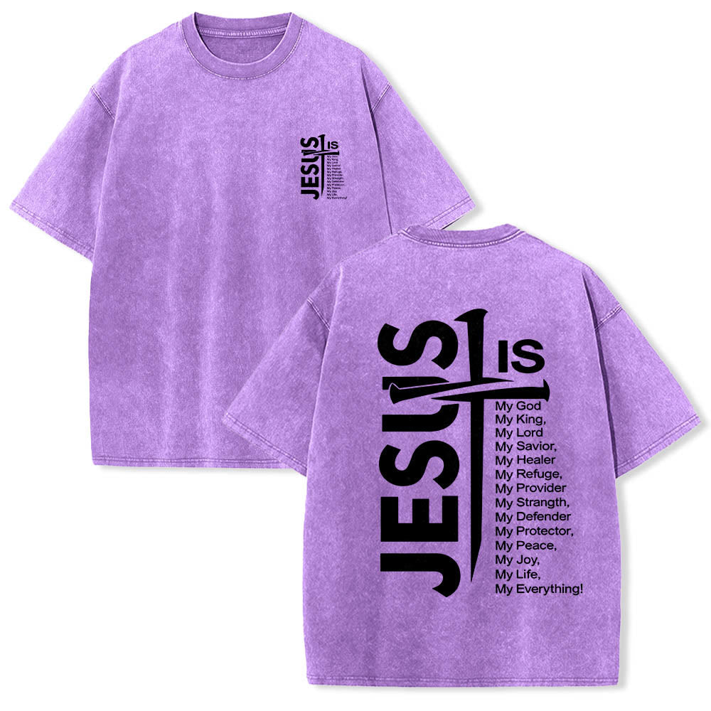 Christianartworkshop Front Mini Emblem Back Large Jesus Cross Attribute List Dual-Side Print Washed T鈥慡hirt