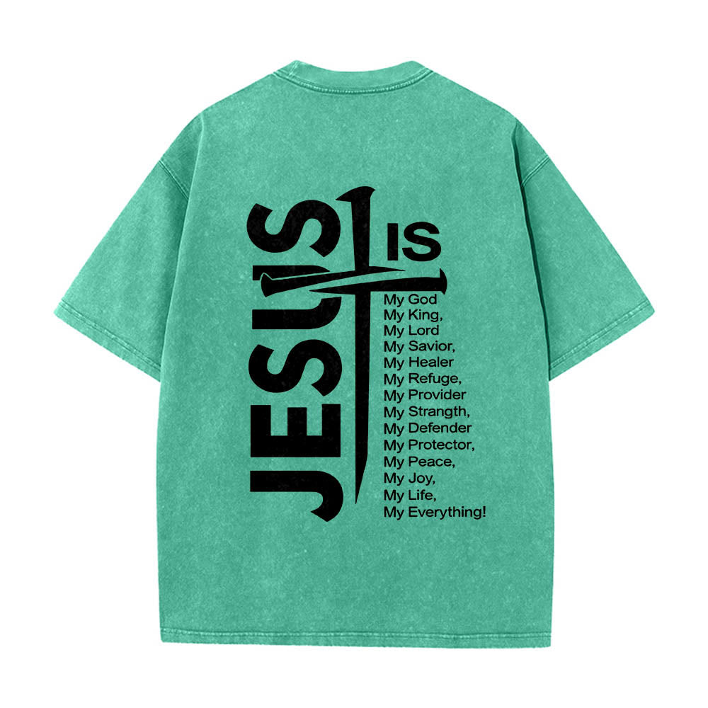 Christianartworkshop Front Mini Emblem Back Large Jesus Cross Attribute List Dual-Side Print Washed T鈥慡hirt