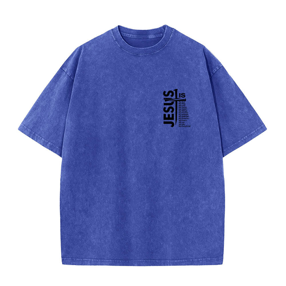 Christianartworkshop Front Mini Emblem Back Large Jesus Cross Attribute List Dual-Side Print Washed T鈥慡hirt