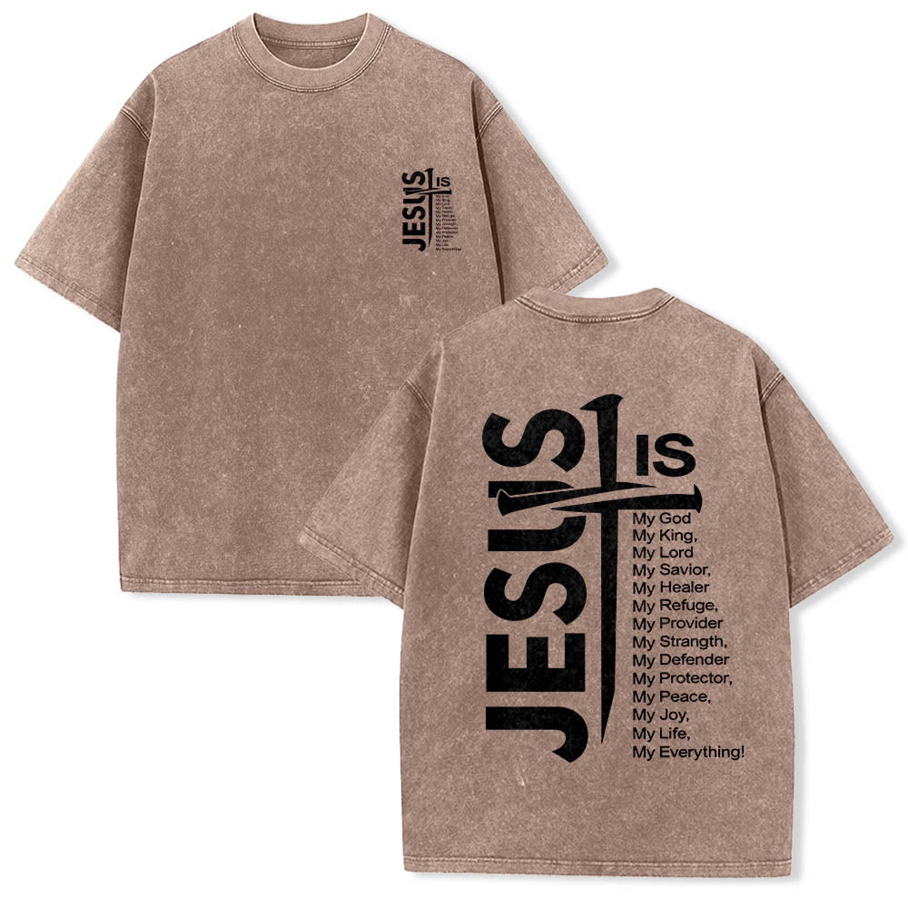 Christianartworkshop Front Mini Emblem Back Large Jesus Cross Attribute List Dual-Side Print Washed T鈥慡hirt