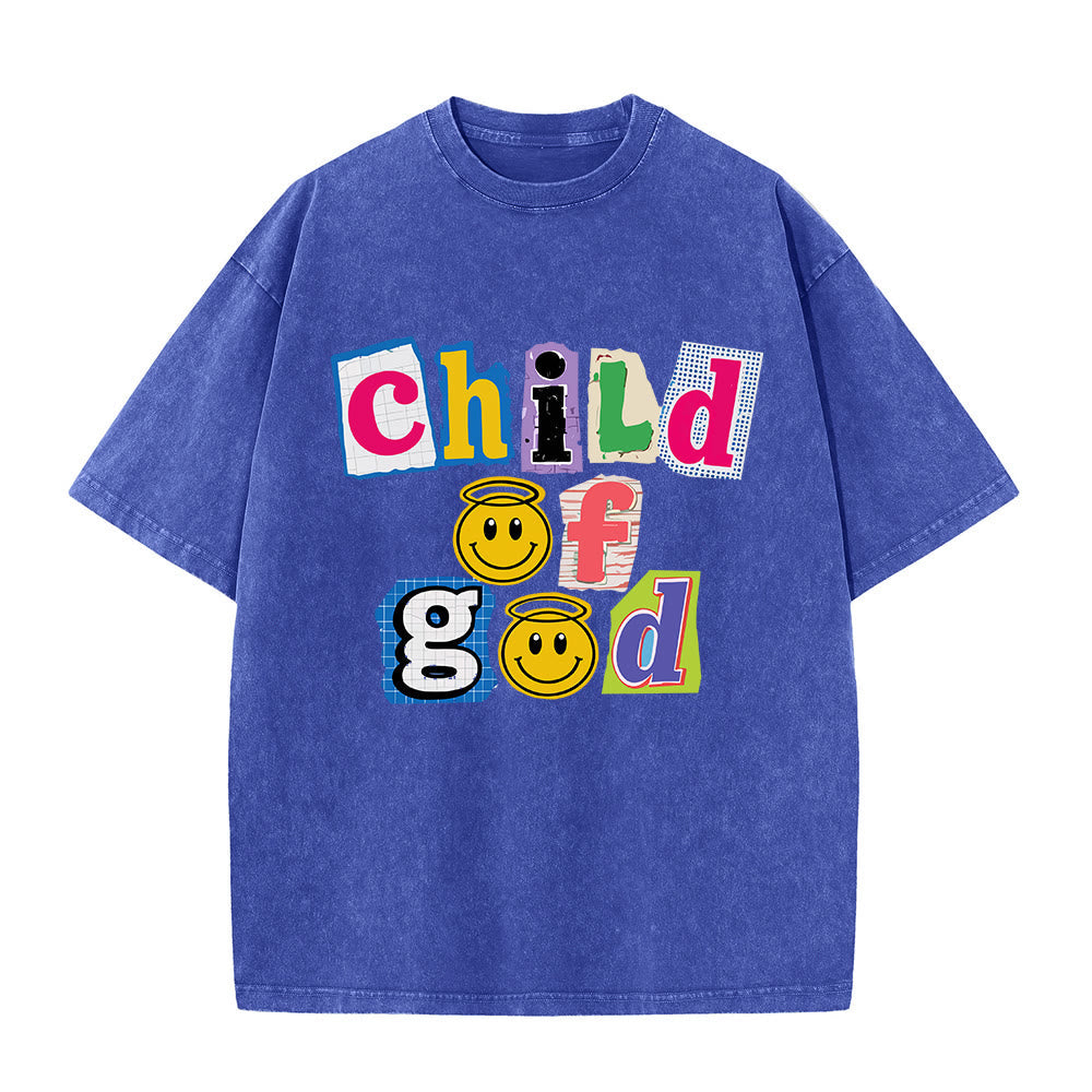 Christianartworkshop Cutout Collage Child Of God Smiley Face Inlay Front Print Washed T鈥慡hirt