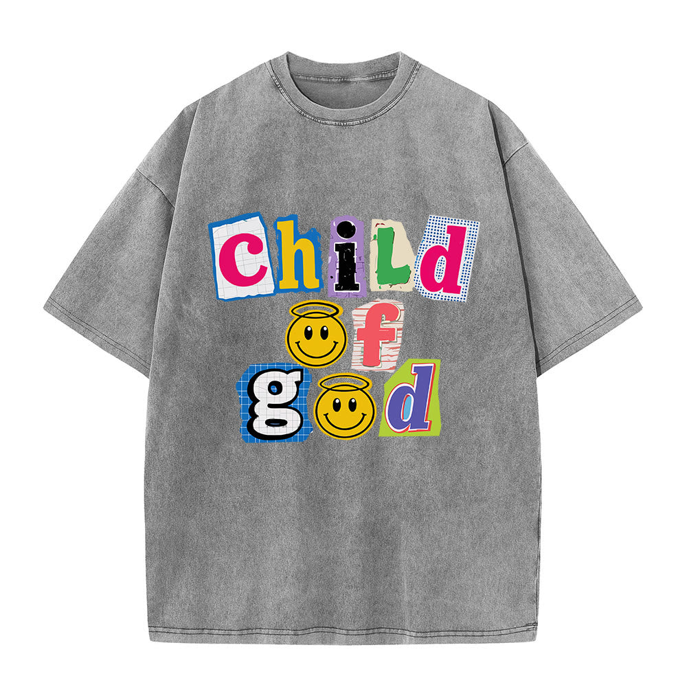 Christianartworkshop Cutout Collage Child Of God Smiley Face Inlay Front Print Washed T鈥慡hirt