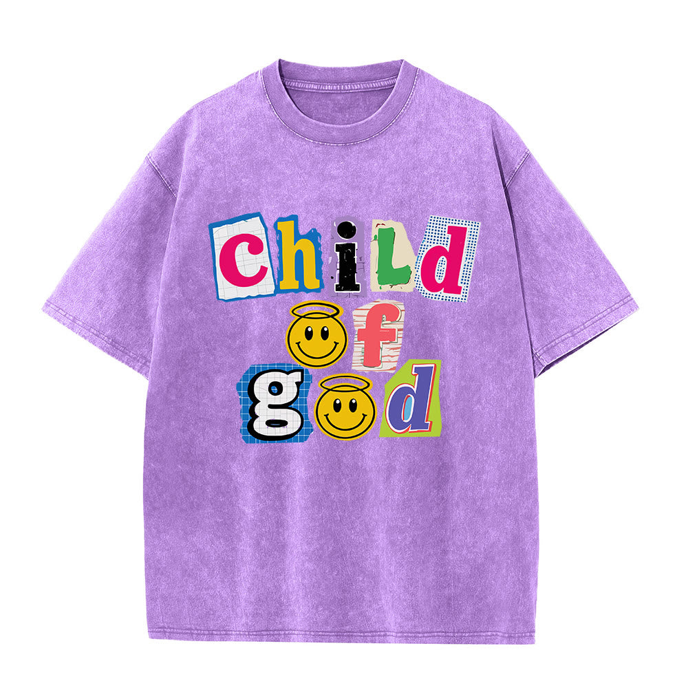 Christianartworkshop Cutout Collage Child Of God Smiley Face Inlay Front Print Washed T鈥慡hirt