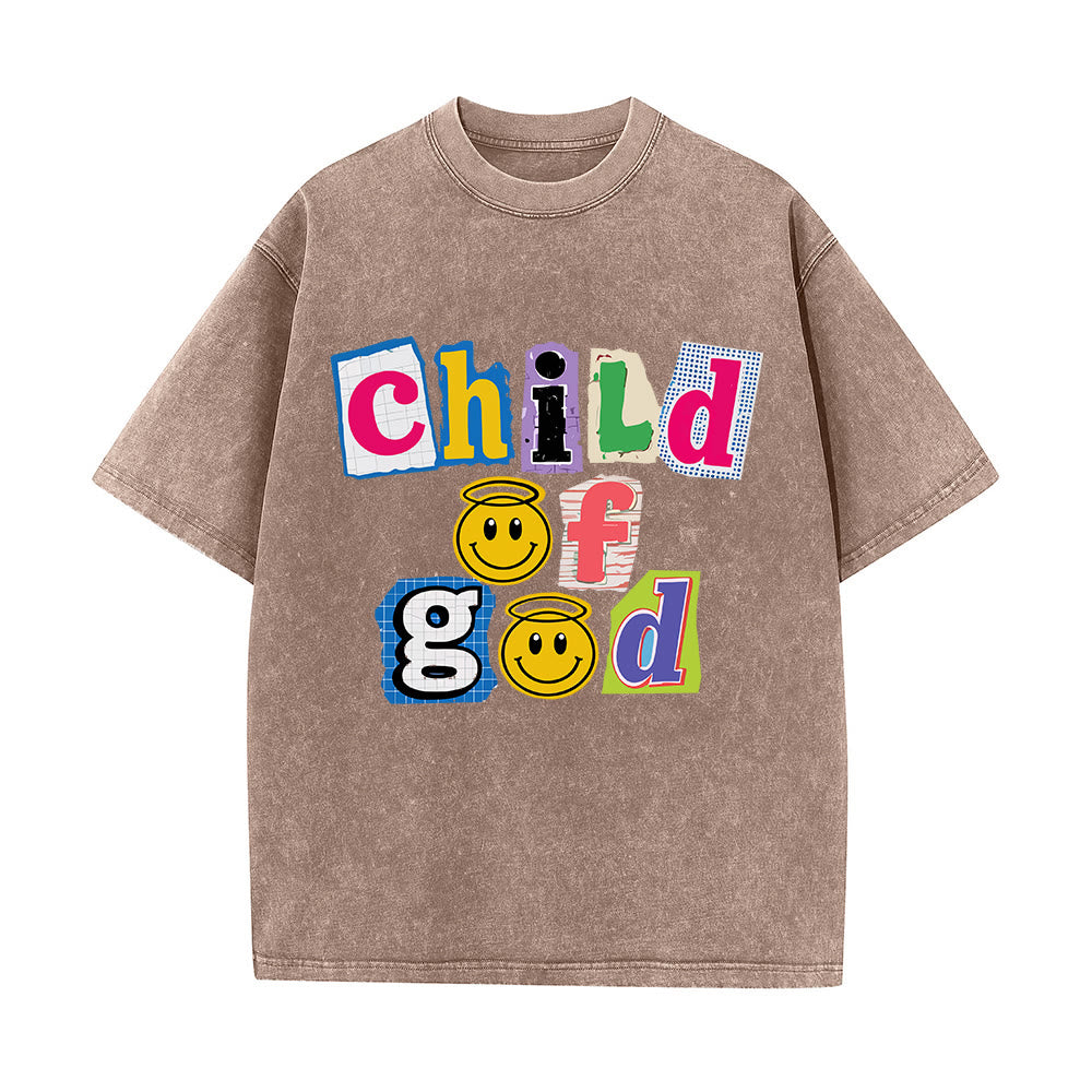 Christianartworkshop Cutout Collage Child Of God Smiley Face Inlay Front Print Washed T鈥慡hirt
