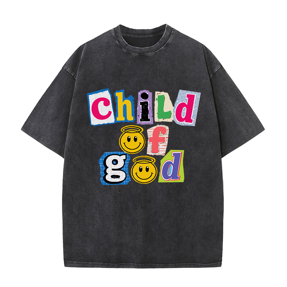 Christianartworkshop Cutout Collage Child Of God Smiley Face Inlay Front Print Washed T鈥慡hirt