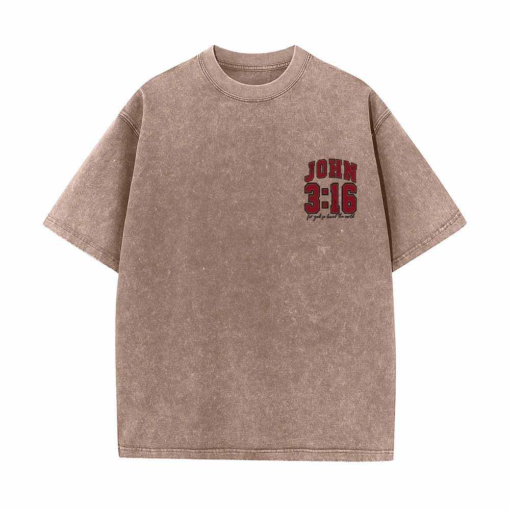 Christianartworkshop Left Chest John 3:16 Varsity Font Back For God So Loved The World Washed T鈥慡hirt