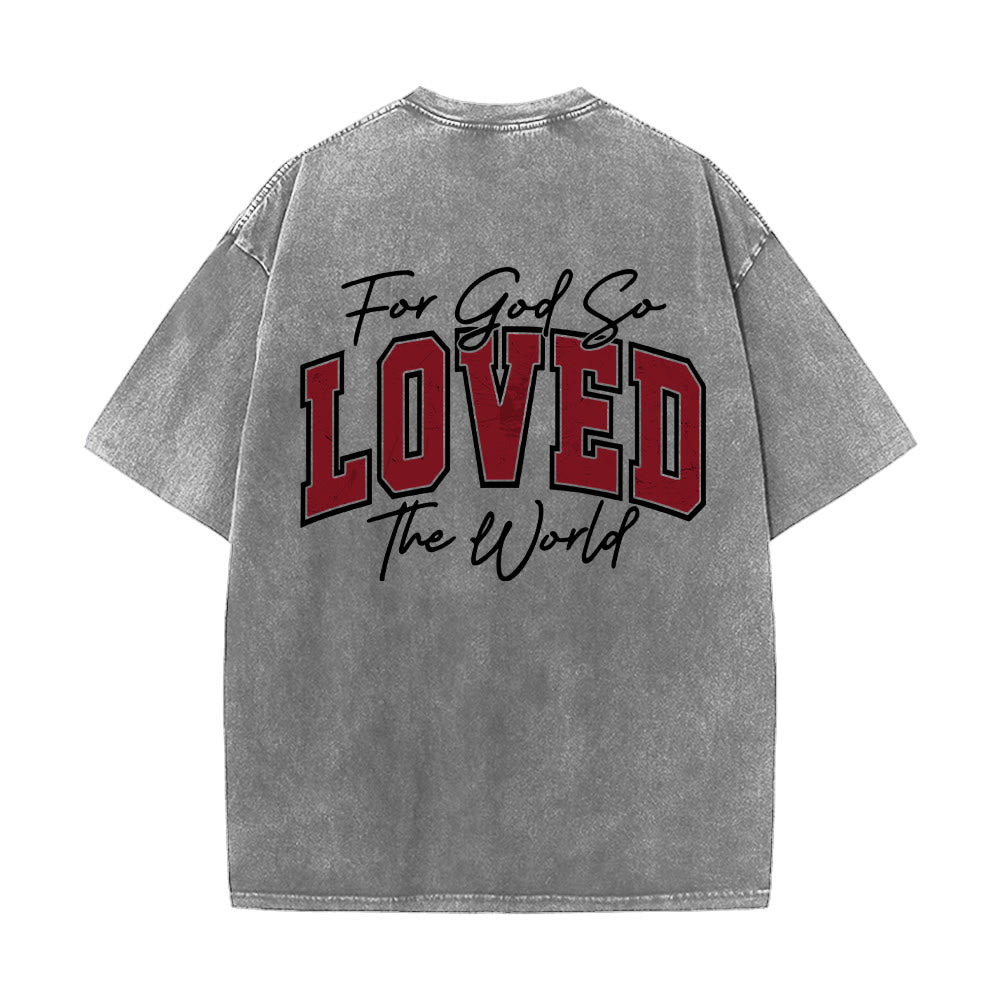 Christianartworkshop Left Chest John 3:16 Varsity Font Back For God So Loved The World Washed T鈥慡hirt