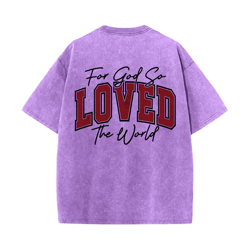 Christianartworkshop Left Chest John 3:16 Varsity Font Back For God So Loved The World Washed T鈥慡hirt