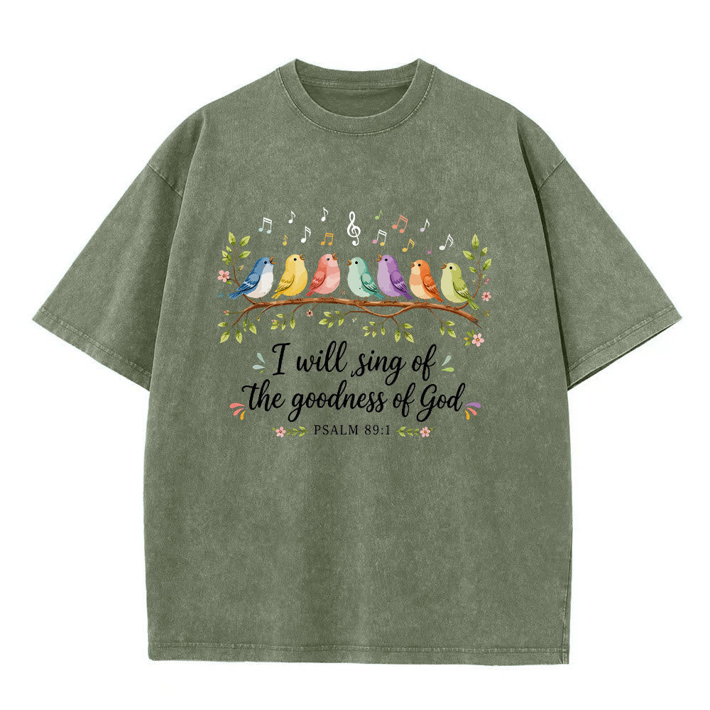 Christianartworkshop Branch Perched Songbirds Musical Note Floral Psalm 89:1 Worship Washed T鈥慡hirt