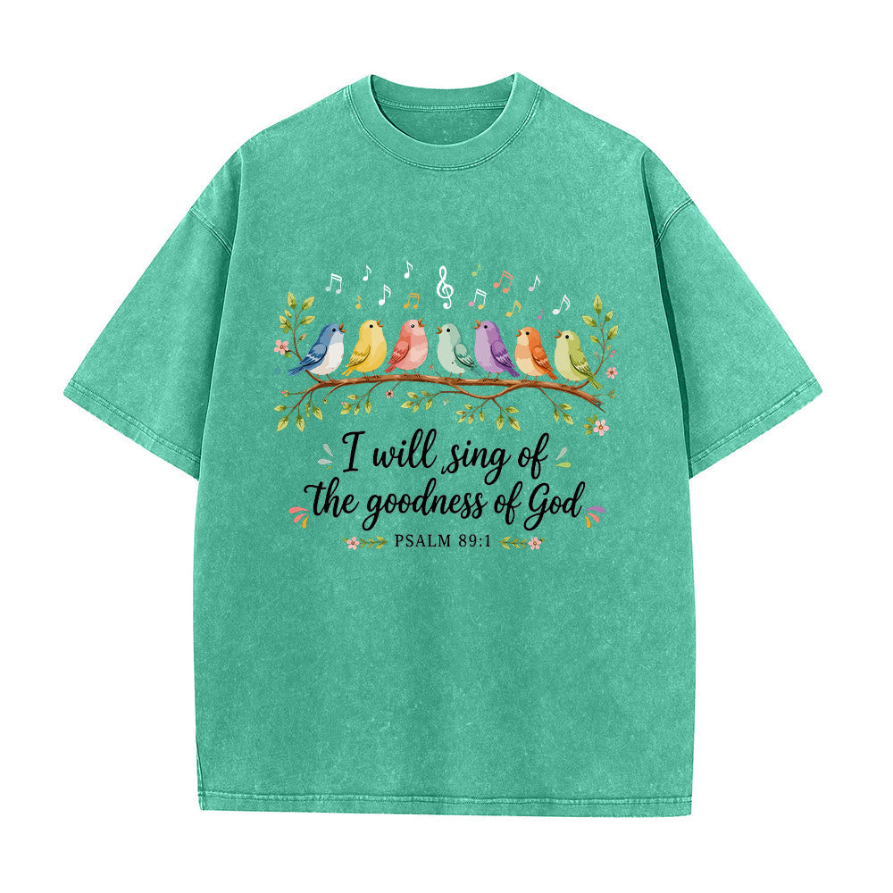 Christianartworkshop Branch Perched Songbirds Musical Note Floral Psalm 89:1 Worship Washed T鈥慡hirt
