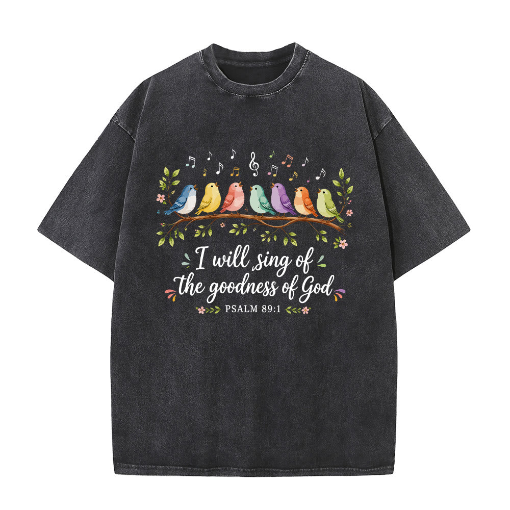 Christianartworkshop Branch Perched Songbirds Musical Note Floral Psalm 89:1 Worship Washed T鈥慡hirt