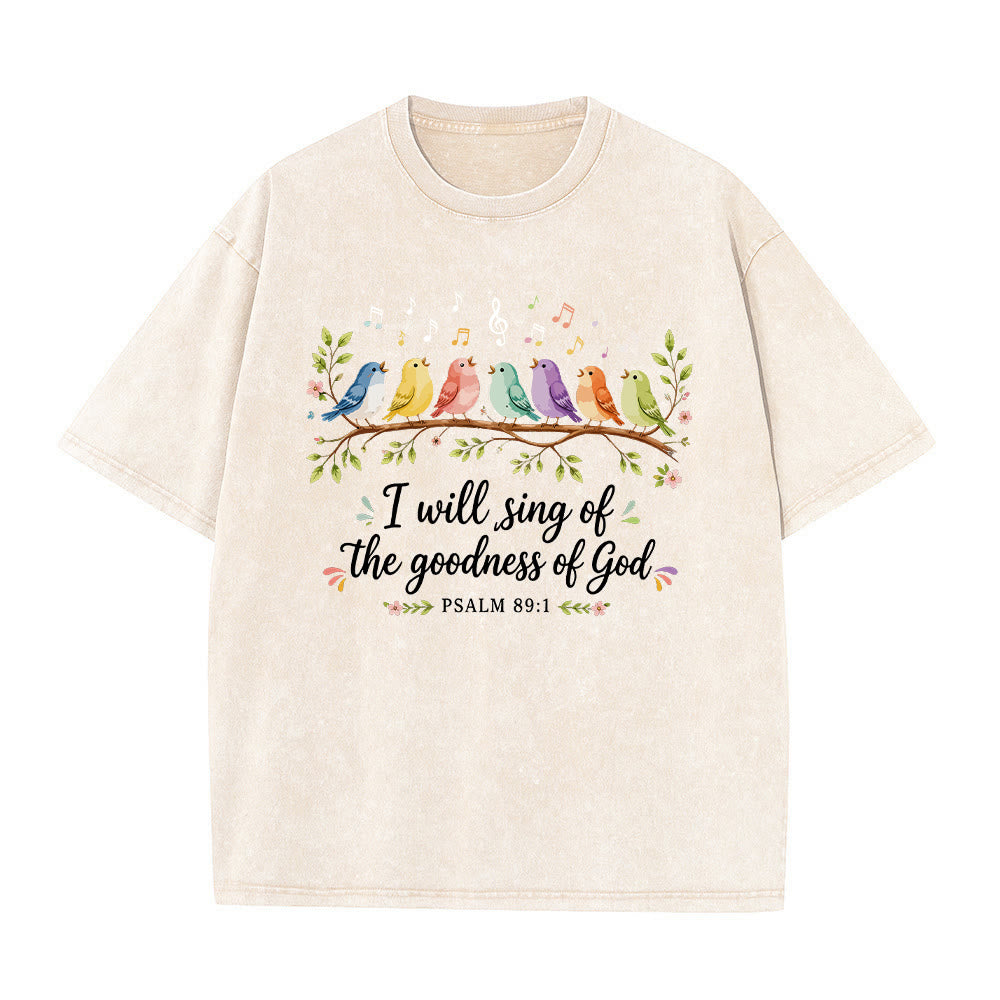Christianartworkshop Branch Perched Songbirds Musical Note Floral Psalm 89:1 Worship Washed T鈥慡hirt