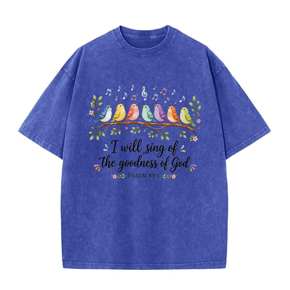 Christianartworkshop Branch Perched Songbirds Musical Note Floral Psalm 89:1 Worship Washed T鈥慡hirt