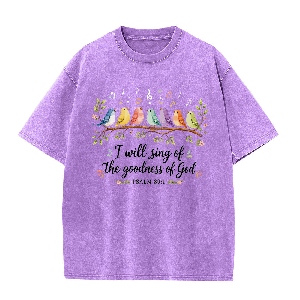 Christianartworkshop Branch Perched Songbirds Musical Note Floral Psalm 89:1 Worship Washed T鈥慡hirt