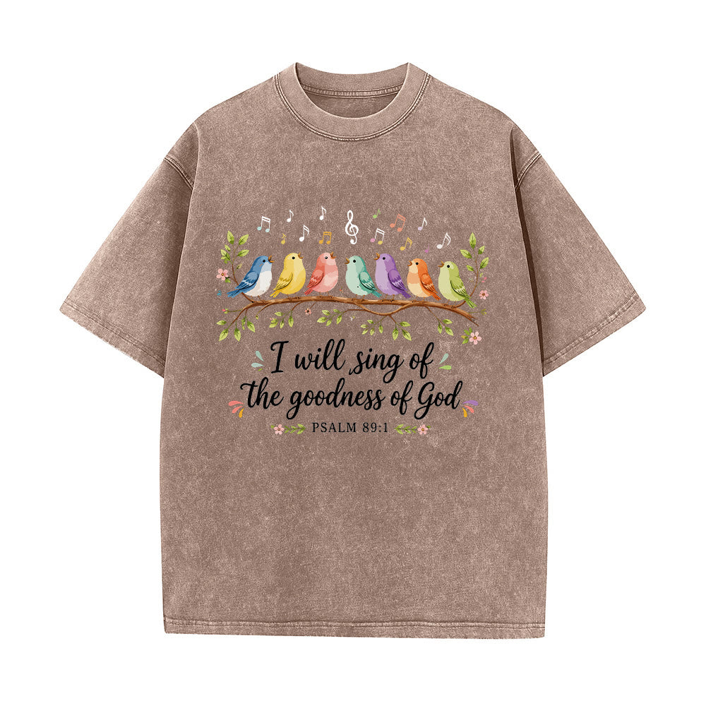 Christianartworkshop Branch Perched Songbirds Musical Note Floral Psalm 89:1 Worship Washed T鈥慡hirt