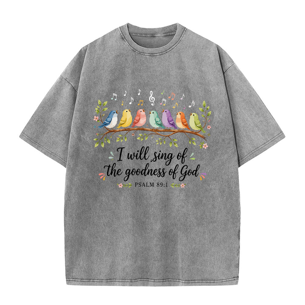 Christianartworkshop Branch Perched Songbirds Musical Note Floral Psalm 89:1 Worship Washed T鈥慡hirt
