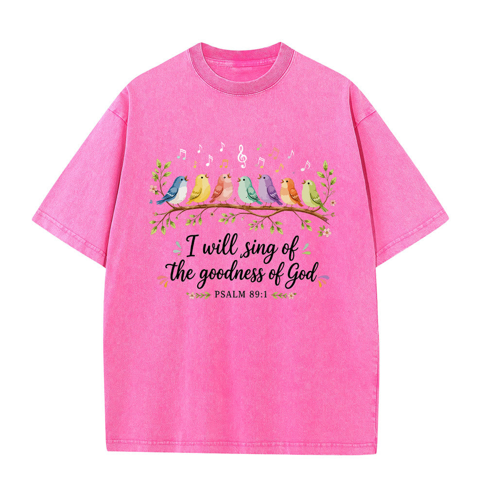 Christianartworkshop Branch Perched Songbirds Musical Note Floral Psalm 89:1 Worship Washed T鈥慡hirt