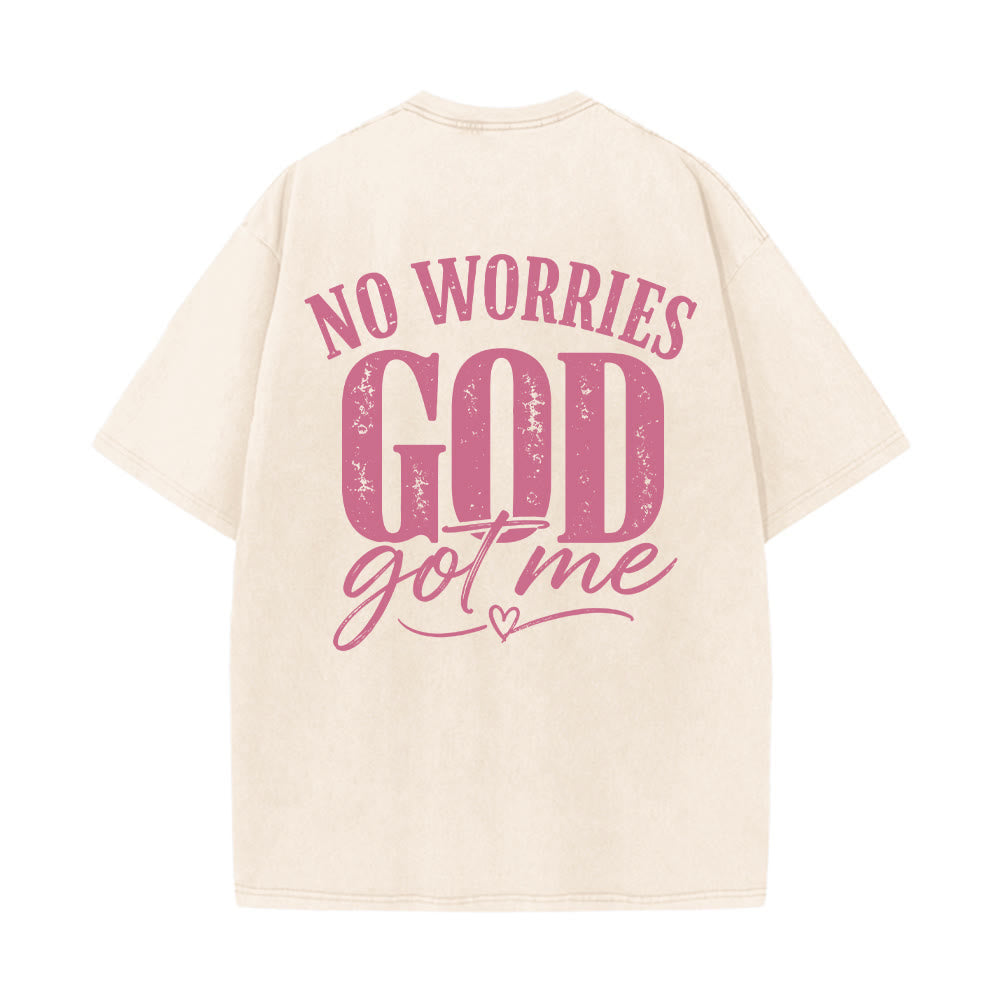Christianartworkshop Left Chest Unafraid Cross Accent Back No Worries God Got Me Heart Detail Washed T鈥慡hirt