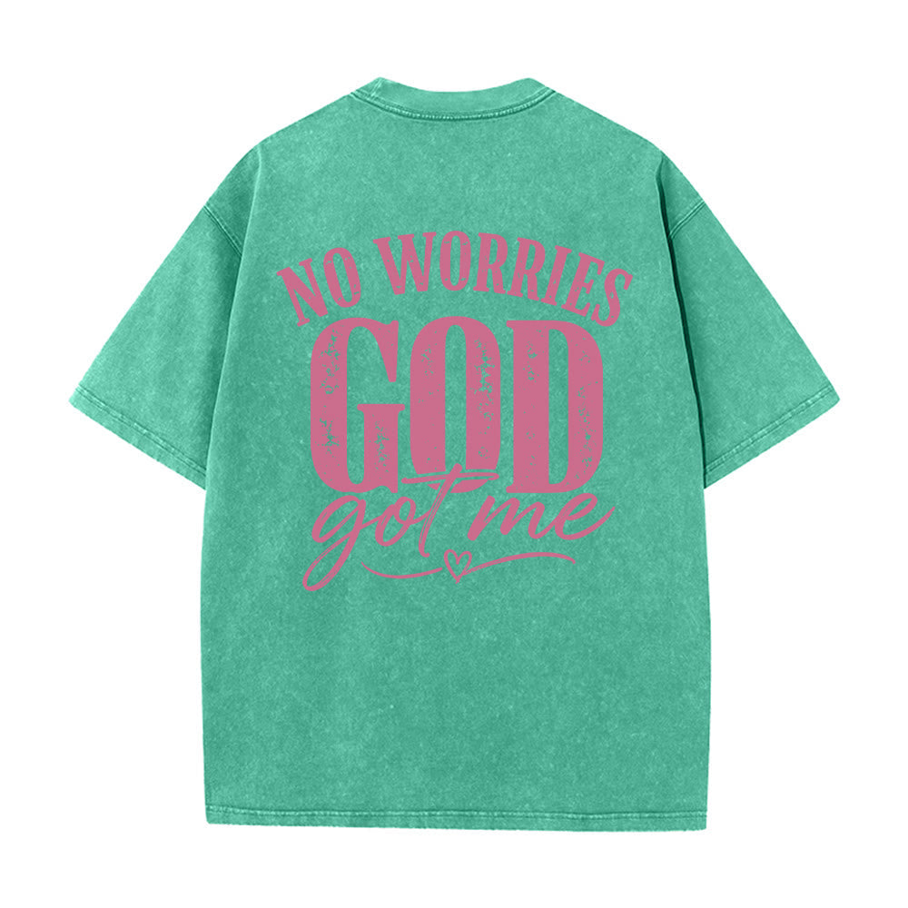 Christianartworkshop Left Chest Unafraid Cross Accent Back No Worries God Got Me Heart Detail Washed T鈥慡hirt