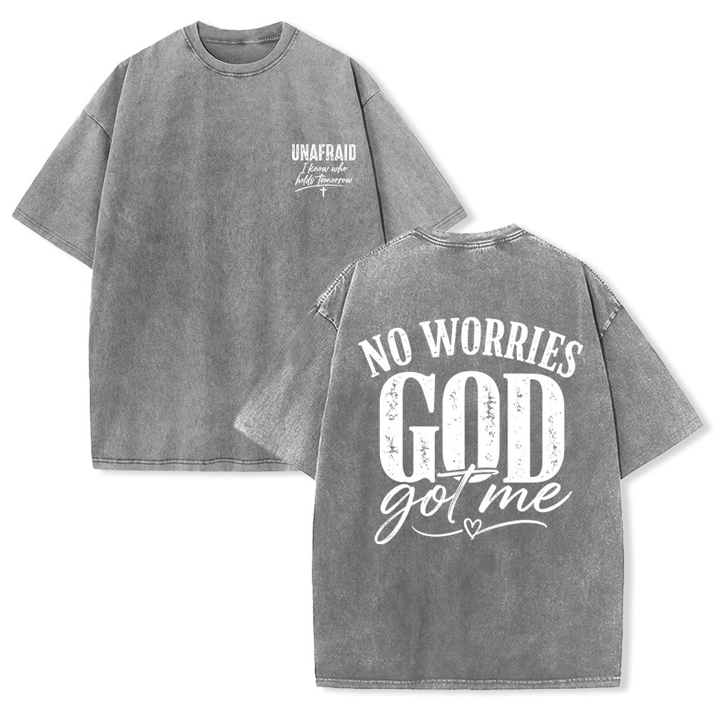 Christianartworkshop Left Chest Unafraid Cross Accent Back No Worries God Got Me Heart Detail Washed T鈥慡hirt