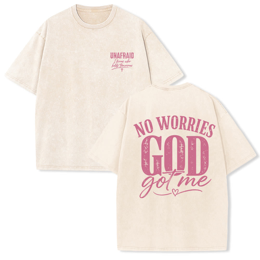 Christianartworkshop Left Chest Unafraid Cross Accent Back No Worries God Got Me Heart Detail Washed T鈥慡hirt