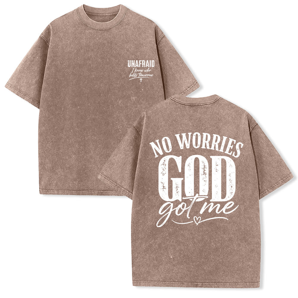 Christianartworkshop Left Chest Unafraid Cross Accent Back No Worries God Got Me Heart Detail Washed T鈥慡hirt