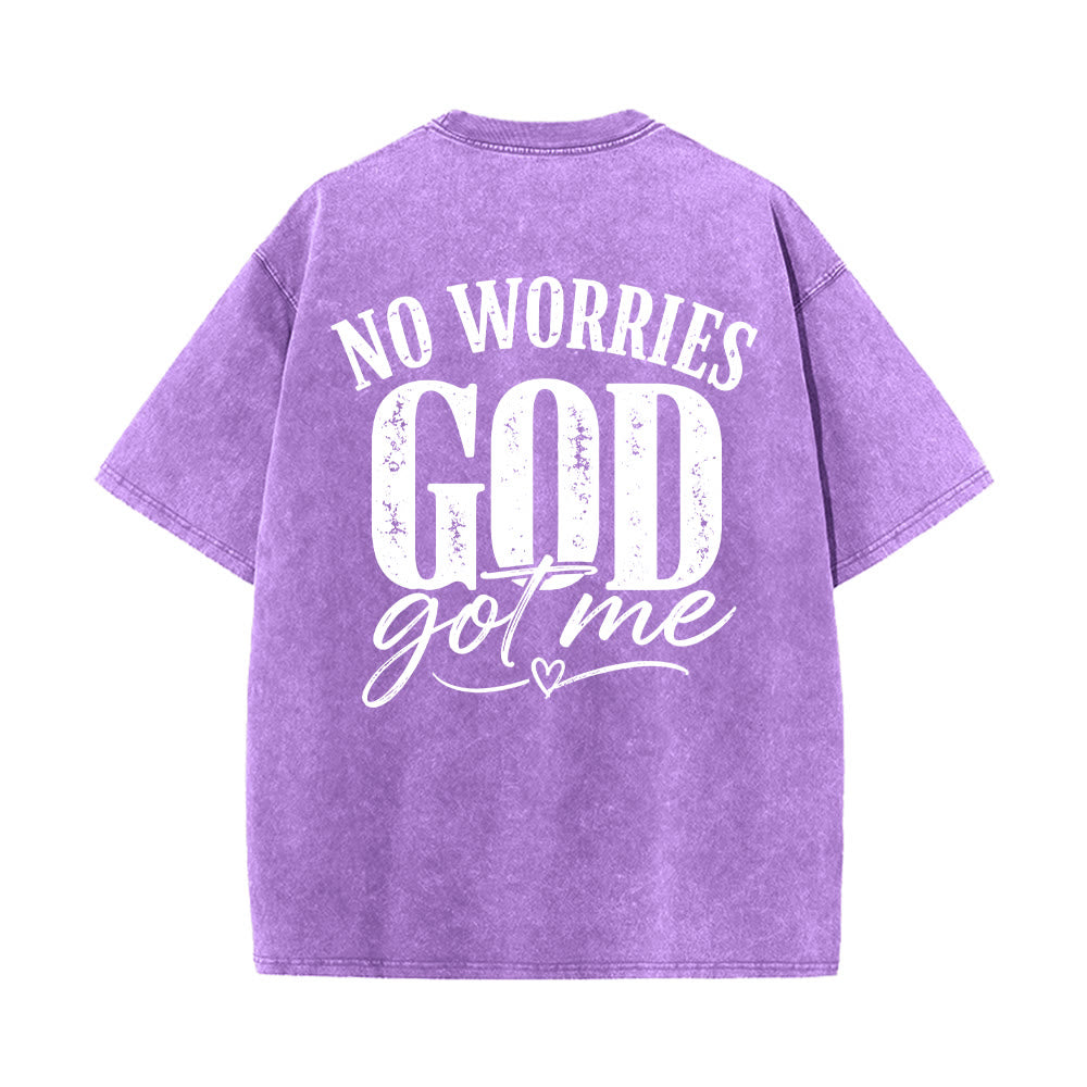 Christianartworkshop Left Chest Unafraid Cross Accent Back No Worries God Got Me Heart Detail Washed T鈥慡hirt