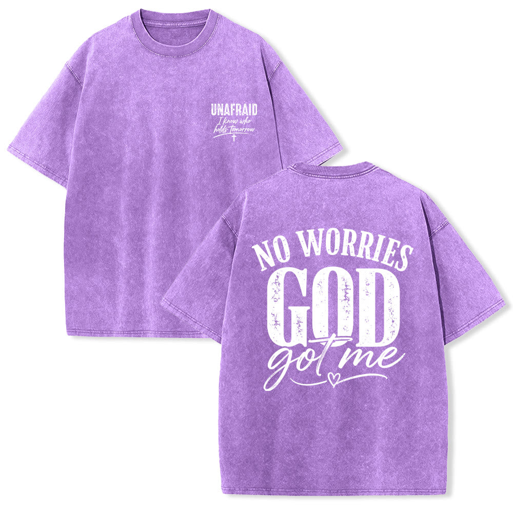 Christianartworkshop Left Chest Unafraid Cross Accent Back No Worries God Got Me Heart Detail Washed T鈥慡hirt