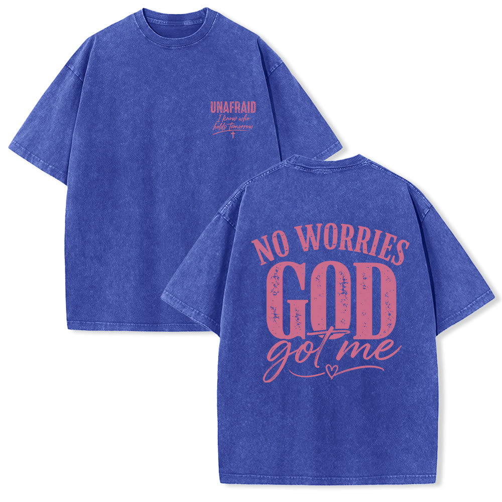 Christianartworkshop Left Chest Unafraid Cross Accent Back No Worries God Got Me Heart Detail Washed T鈥慡hirt