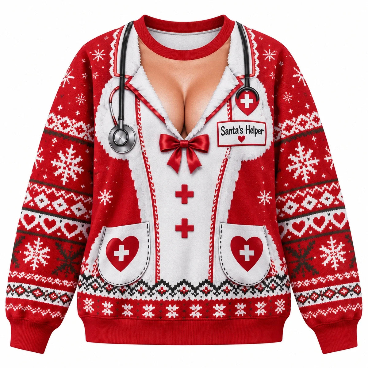 Women’s Funny Christmas Nurse Sweater – Santa’s Helper Ugly Christmas Pullover