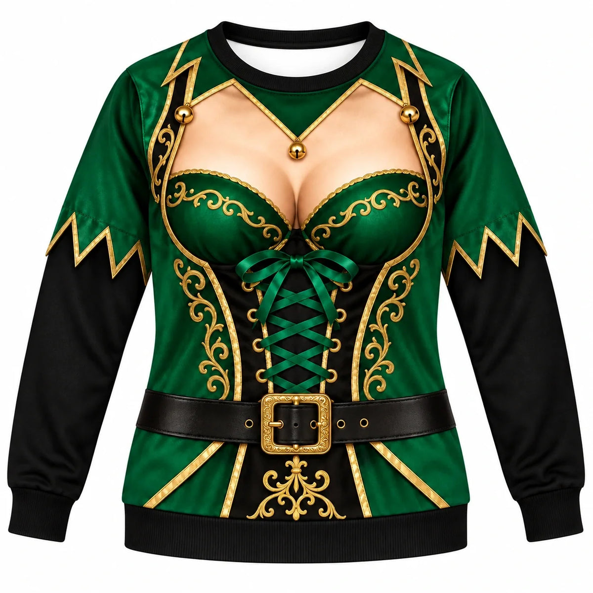 Women's Funny Christmas Elf 3D Print Sweatshirt – Festive Costume Illusion Pullover