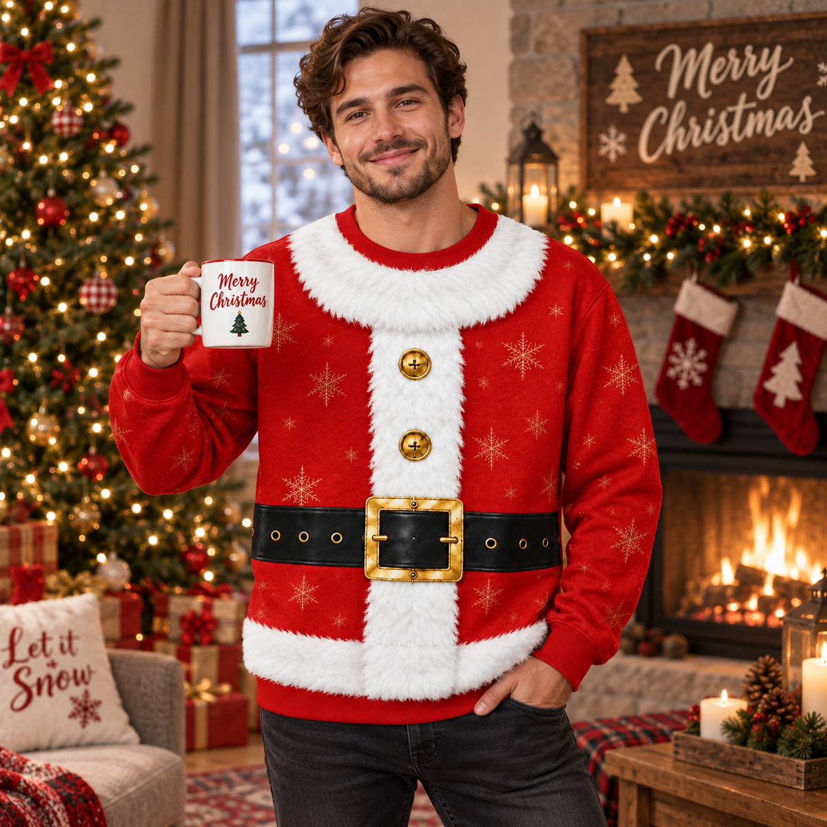 Funny Santa Suit Christmas Sweatshirt – Festive Holiday Party Pullover