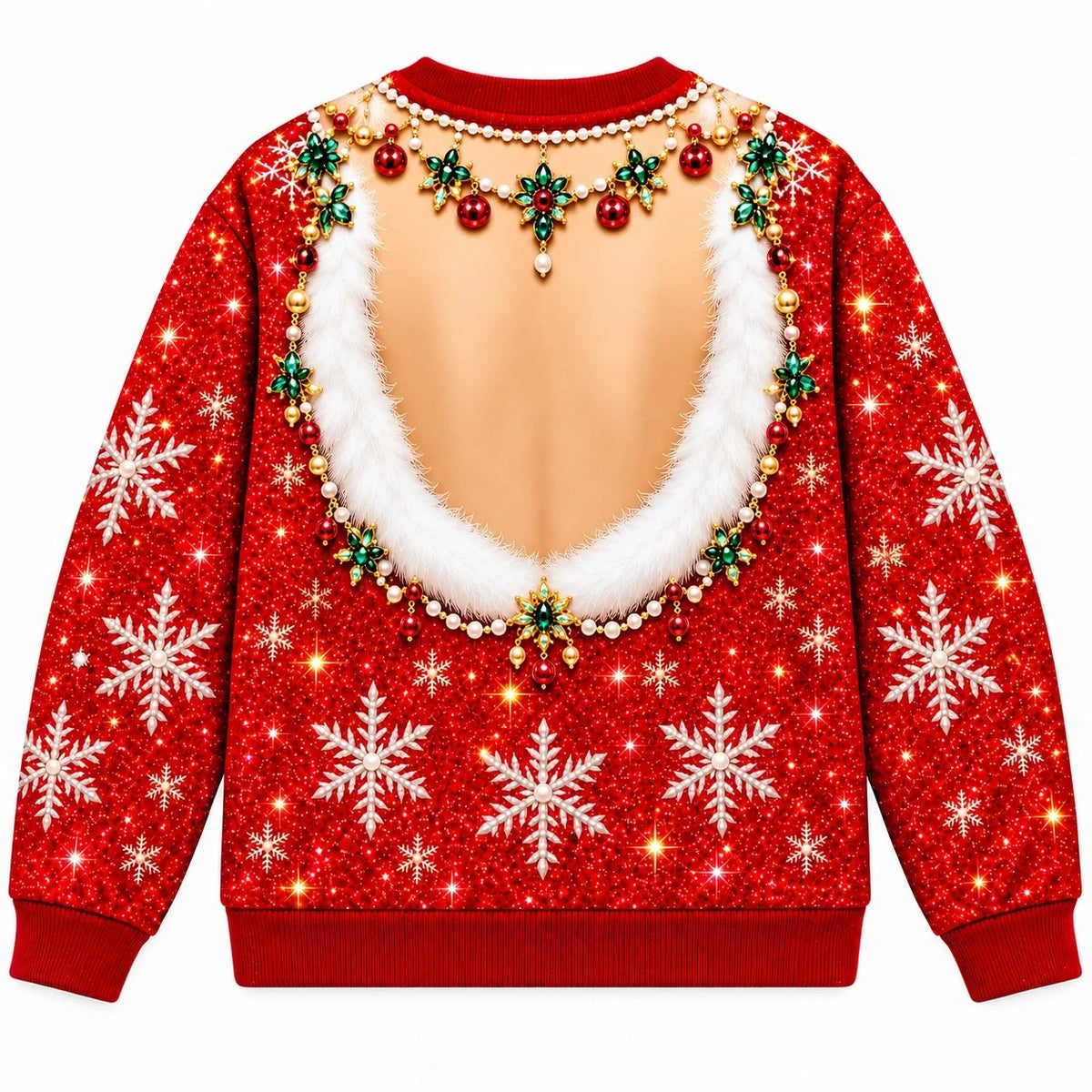 Women's Christmas Jewel Print Sweatshirt – Funny Faux Skin 3D Illusion Holiday Pullover