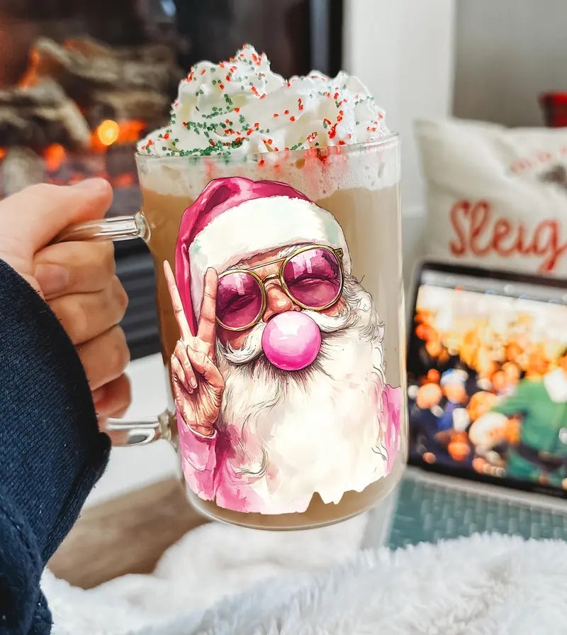 SIP-SIP HOORAY Glass Cup – Funny Christmas Tumbler with Bamboo Lid & Straw