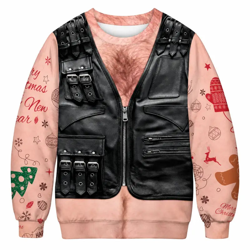 Funny Christmas Leather Vest Sweatshirt | Holiday Gift