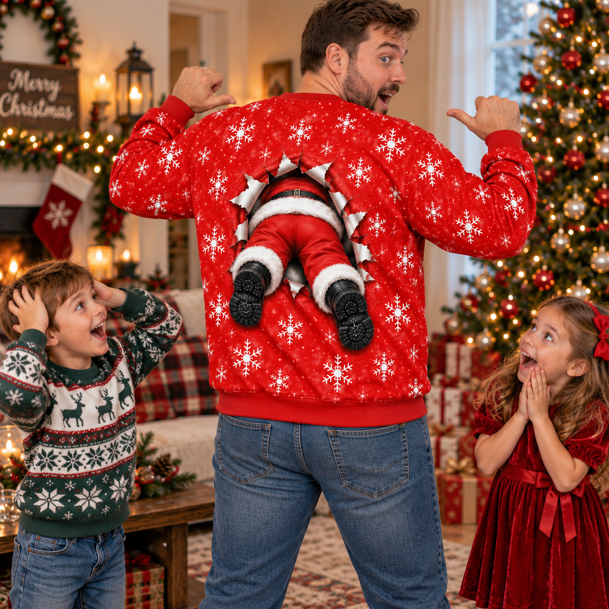 Funny 3D Santa Christmas Sweatshirt – Optical Illusion Crewneck