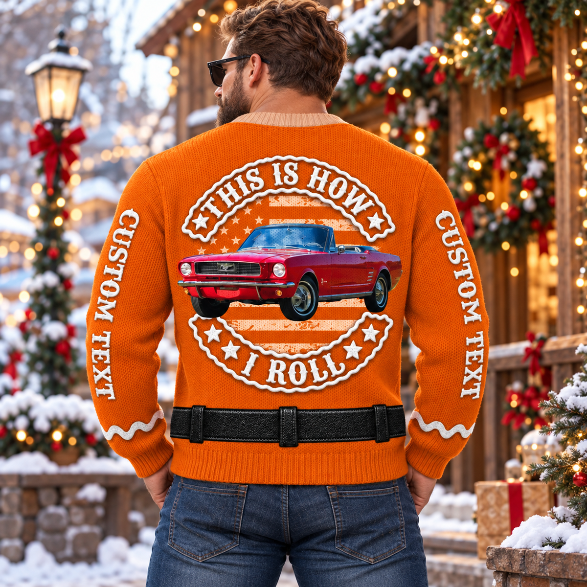 Personalized Classic Car Christmas Pullover – Custom Photo Funny Holiday Top for Car Lovers