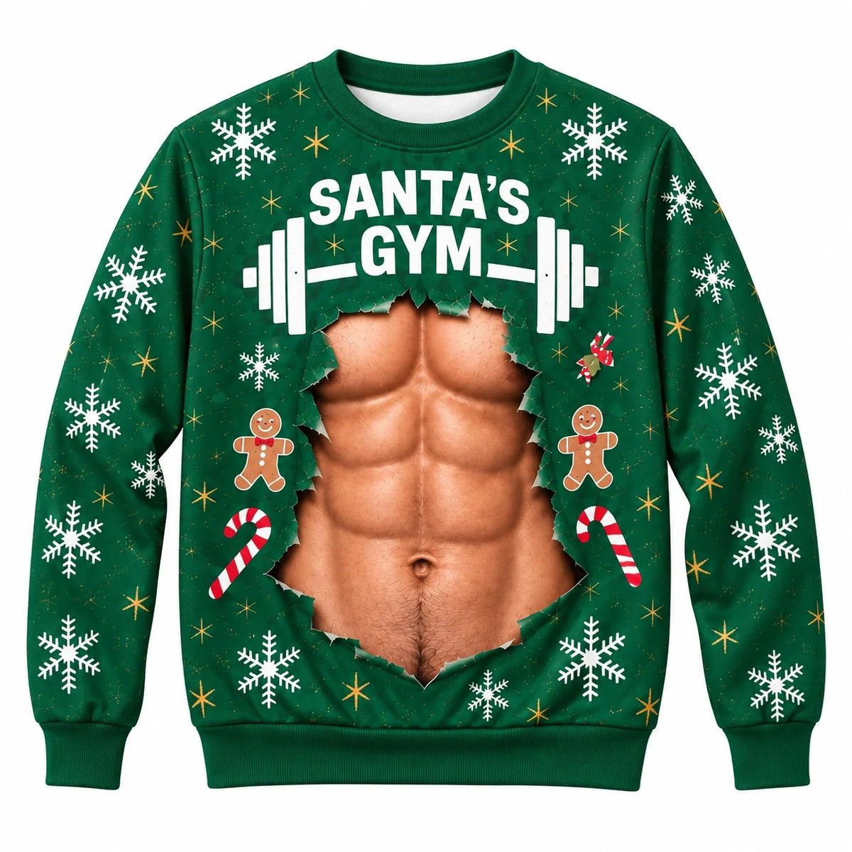 Christmas Optical Illusion Couple Sweatshirts — Santa’s Gym & Gym Partner  Product Description