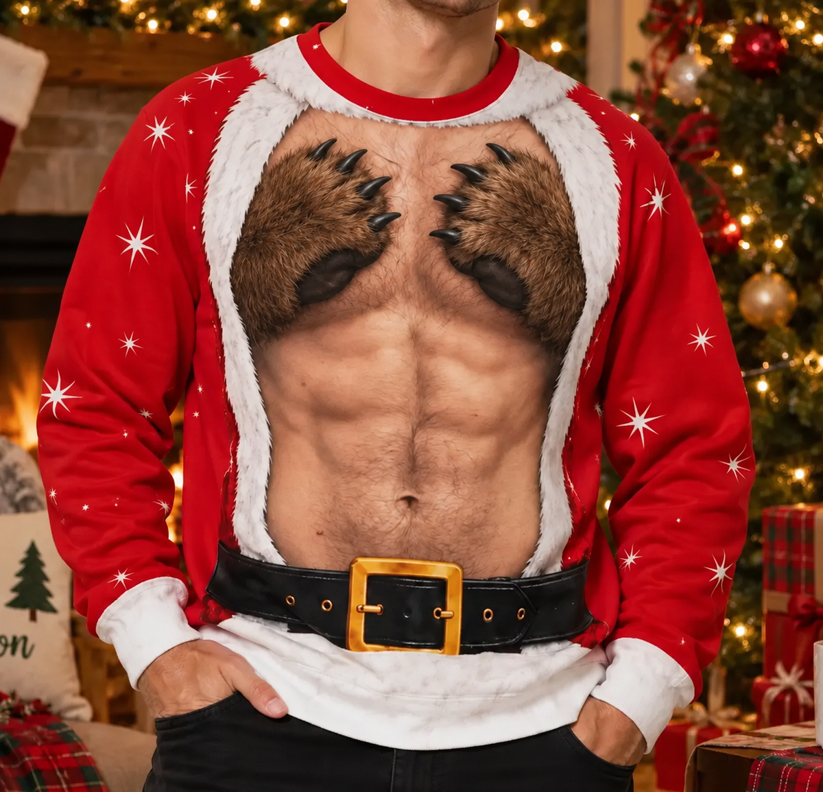 Bear Paw Santa Christmas Crewneck – Custom Skin Tone Print