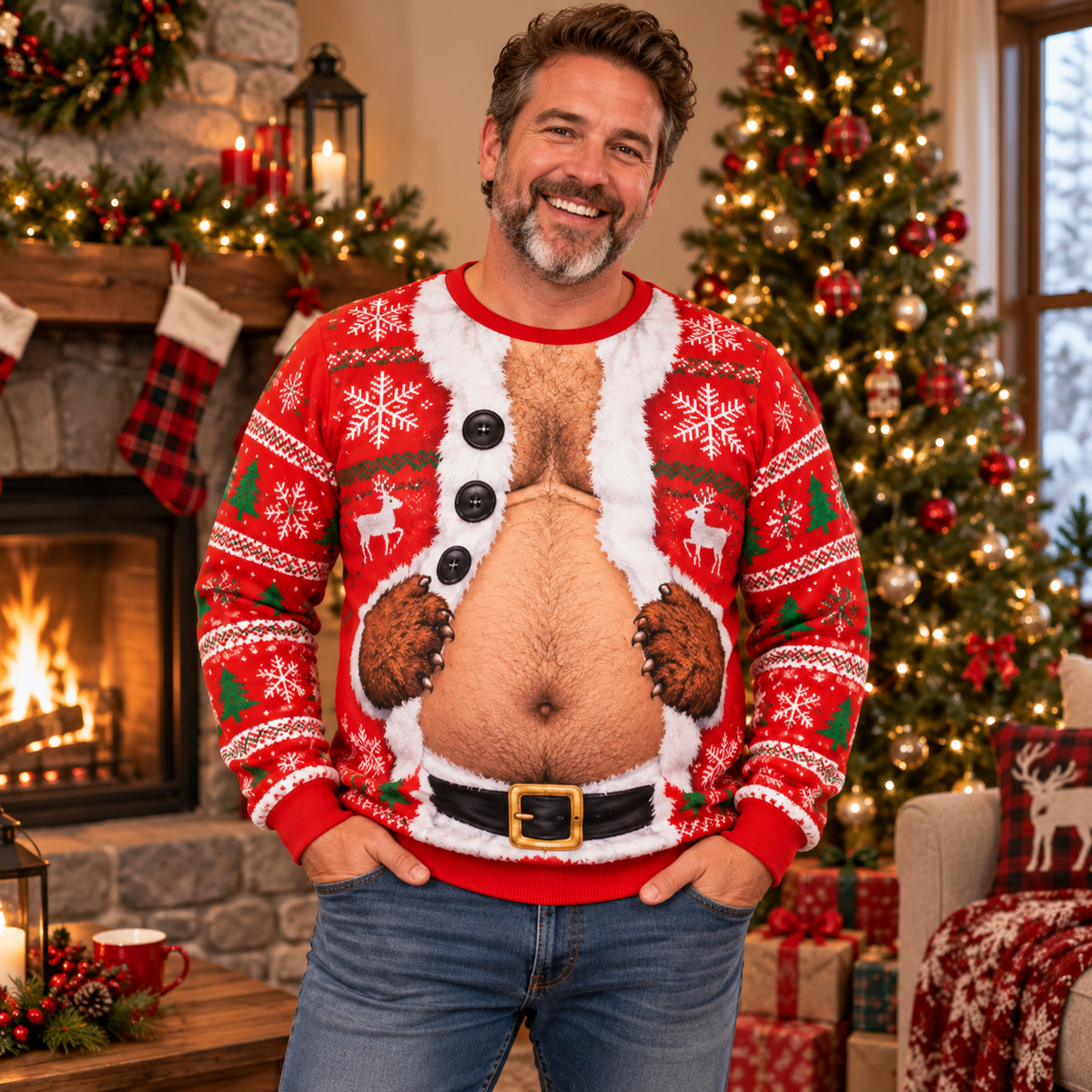 Funny Santa Chest Crewneck – Custom Skin Tone Print