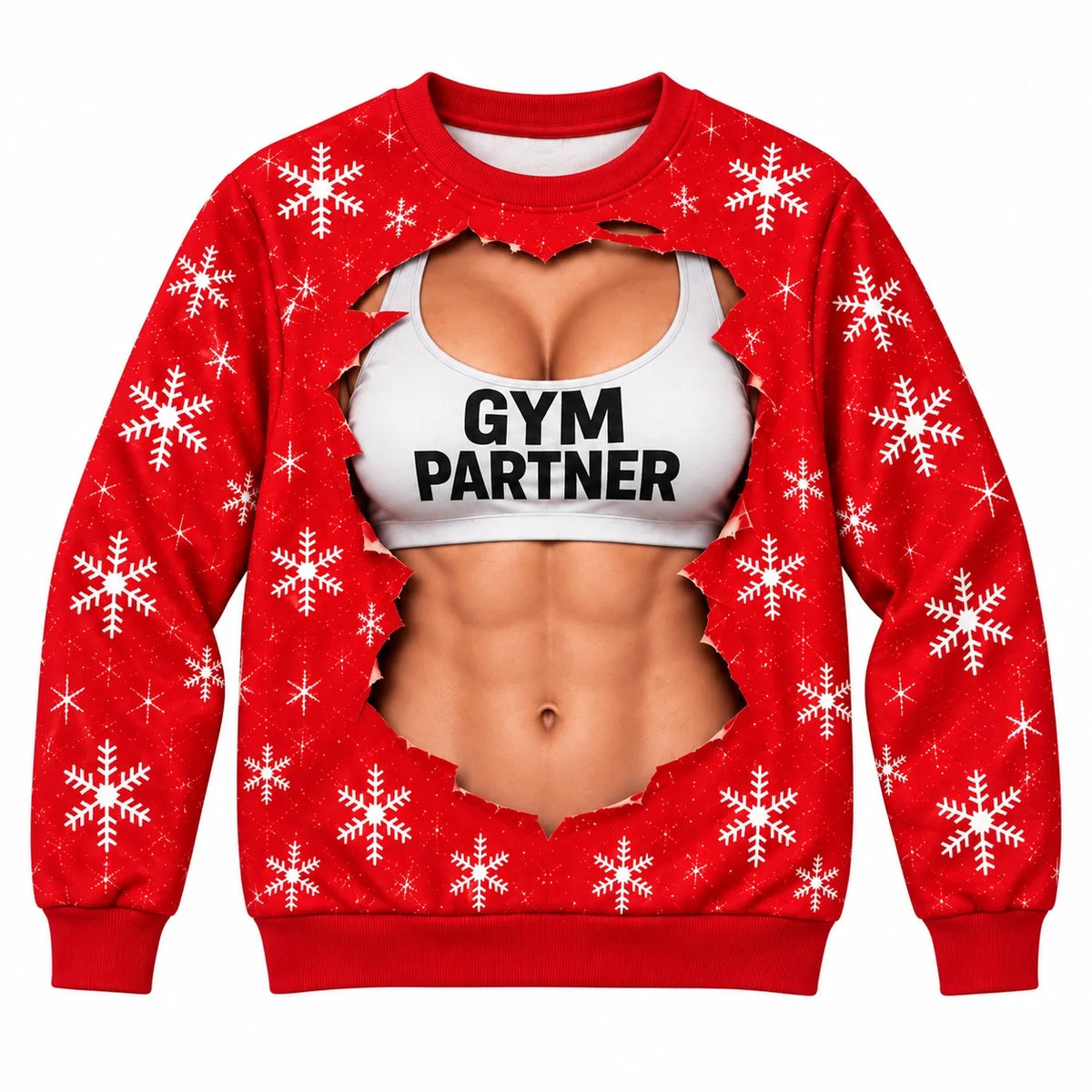 Christmas Optical Illusion Couple Sweatshirts — Santa’s Gym & Gym Partner  Product Description