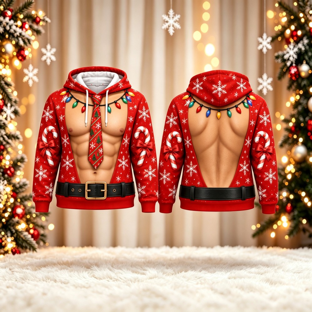 Funny Christmas Muscle Illusion Outfit – Custom Skin Tone Digital Print Hoodie or Leggings