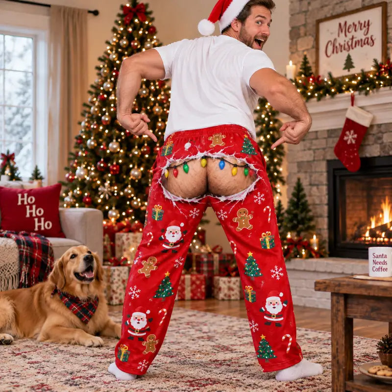 Christmas Prank Pajama Pants – Funny Faux Ripped Holiday Print