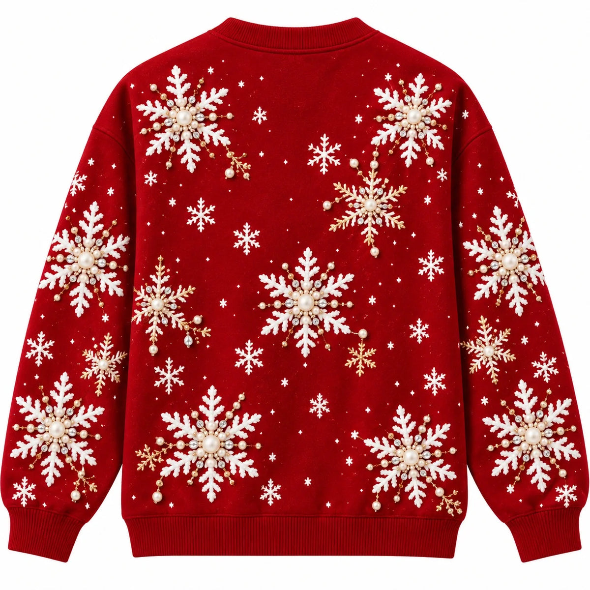 Women’s Funny Christmas Faux Skin Snowflake Sweatshirt – Red Festive Holiday Pullover